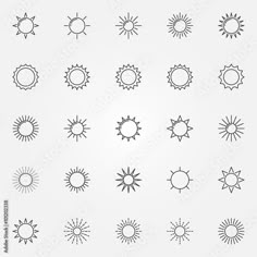 different types of sun icons in black and white