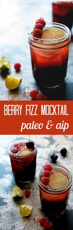 raspberry fizz mocko cocktail in mason jars