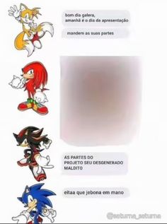 an image of sonic the hedgehog and other cartoon characters in different colors with caption