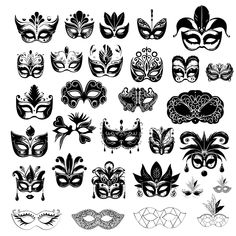 a variety of masquerade masks on a white background