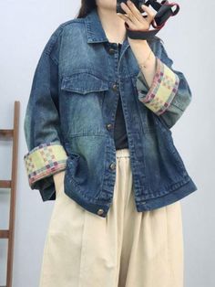 Styles:	Street
Material:	Denim
Clothing Length:	Regular
Sleeve Length:	Long Sleeve
Collar:	Polo Neck
Decoration:	Pocket
Season:	Spring/Fall

#denim #coat #jacket #blue Kimono Design, Linen Cardigan, Random Pattern, Denim Clothing, Fall Denim, Winter Outerwear, Plus Size Coats, Oversized Denim Jacket, Denim Coat Jacket