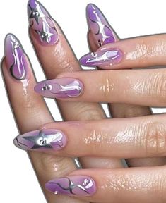 Nail Design Gold, Wife Nails, Nails Collection, Purple Nail Designs, Purple Nail, Y2k Nails, Pretty Gel Nails, Exude Confidence, Mob Wife