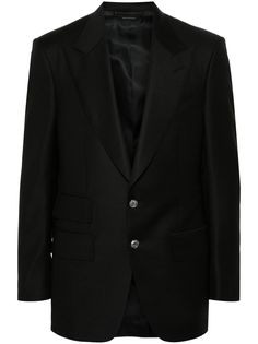 black wool-cashmere blend grain de poudre peak lapels chest welt pocket shoulder pads decorative stitching long sleeves buttoned cuffs three side flap pockets American rear vent internal jetted pocket full lining front button fastening Aviator Watch, City Shorts, Decorative Stitching, Tuxedo Suit, Balenciaga Triple S, Custom Watch, Summer Beach Wear, Short Suit, Espadrille Shoes