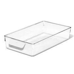 a clear plastic container on a white background