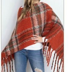 Great Gift Idea!!!!! Styline Fabulous Plaid Fringe Poncho One Size 100% Polyester Black, Red & Winter White So So Soft & Cozy Warm!!! Love Love Love This!!!!! I'm Keeping One For Myself!! New & Part Of My Boutique Collection! Fringe Poncho, White Kimono, Plaid Poncho, Poncho Shawl, Fringed Poncho, Shawl Cardigan, Shrug Cardigan, Poncho Tops, Boutique Collection