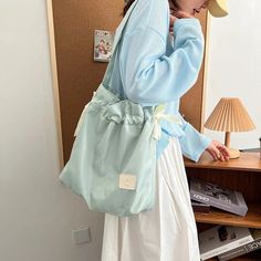 Handbag For Women Cute Drawstring bow tie Shoulder Bag Large Capacity Nylon Girl Shopping Tote Bag Harajuku Korean style Bag [20240222] Casual Daily Use Bag With Bow, Casual Daily Use Bag With Bow Detail, Casual Bags With Bow For Daily Use, Casual Bag With Bow For Daily Use, Casual Bags With Bow, Casual Bag With Bow, Girl Shopping, Handbag For Women, White Handbag