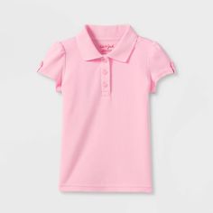 The Short-Sleeve Interlock Uniform Polo Shirt from Cat and Jack™ adds just the right amount of polish to your child's outfit. Showcasing a double-knit interlock fabric made from a soft cotton blend that’ll keep them comfy, this uniform polo shirt for toddlers has cute button accents on the sleeves for a slightly dressier look. Plus, the collared neck and three-button placket add classic style, and the rose-pink hue coordinates with a variety of solid or patterned bottoms. Cat and Jack™: Classics Fitted Solid Color Tops For School, Fitted Pink Top For School, Solid Fitted Tops For School, Cute Fitted Collared Top, Pink Collared Stretch Top, Pink Stretch Collared Tops, Casual Fitted Tops For Playtime, Basic Fitted Tops For Playtime, Pink Stretch Top For Playtime