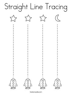 a line drawing with three stars and two rockets in the sky, which are connected to each