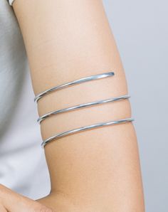 "Minimalist Upper Arm Band, Open Cuff Bracelet, Cuff Bracelet for Women, Bridesmaids Gift, Upper Arm Jewelry Features- * Made to order * Materials: Brass, Aluminum, and Copper * Length: 9\" inches * Layaway Plan Available - SKU: CUFF004 For Ready-to-ship items search here, https://etsy.me/39BDvMS Price is for one piece of bangle All silver, gold or platinum pieces are stamped with the metal type on the inside. Feel free to contact me with any questions or requests. IMPORTANT NOTE: UK, France, an Silver Minimalist Flexible Jewelry, Minimalist Stackable Cuff Bracelet For Wedding, Minimalist Silver Flexible Bracelet, Minimalist Flexible Cuff Bracelet As Gift, Minimalist Adjustable Cuff Bracelet, Silver Cuff Bracelet Bangle For Bridesmaids, Minimalist Flexible Cuff Bracelet For Gifts, Minimalist Flexible Silver Bracelet, Minimalist Cuff Bracelet As Gift