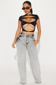 Available In Black. Crew Neck Short Sleeve Cut Out Detail Cropped Stretch 94% Polyester 6% Spandex Imported | Thinkin' About Me Cut Out Top in Black size XS by Fashion Nova Glam Closet, Airbnb Promotion, Luxe Clothing, Janet Guzman, Service Women, Cut Out Top, Knit Tops, Baddie Outfits Casual, Aesthetic Collage