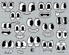 an assortment of cartoon eyes and mouths with different expressions, including one for each character