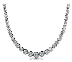 Diamond Rivera Graduated Necklace Round Shaped 15 carat Necklace in Platinum Front View Tennis Diamond Necklace, Riviere Necklace, Real Diamond Necklace, Diamond Tennis Necklace, Graduation Necklace, Basket Setting, Cvd Diamond, White Gold Set, Sparkle Jewelry