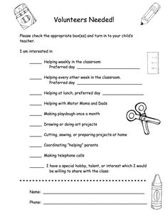 the worksheet for volunteers needed to help students learn how to use scissors and pencils