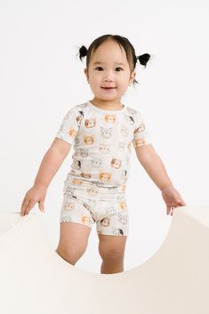 Two Piece Set Buttery soft, lightweight, breathable, and stretchy Designed with a snug fit for safety Fabric: 95% viscose bamboo, 5% spandex No flame retardants or chemicals Machine wash, tumble dry Cuddly Cats, Mom Tees, Romper Dress, Short Rompers, Two Piece Set, Two Piece Sets, Shorts Set, Tee Shop, Short Sets