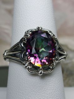 Mystic Topaz Ring, Purple Band, Sterling Silver Filigree, Mystic Topaz, Filigree Ring, Pretty Rings, Victorian Jewelry, Cz Ring, Engraved Items