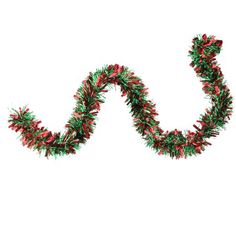 a red and green christmas garland on a white background with the letter n in the center