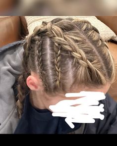 Start by making four small side braids then make the big braid. Race Braids, Boxing Braids Hairstyles, Sports Braided Hairstyles, Small Side Braids, Game Day Braids, Boxing Hairstyles, Lax Hair, Softball Braids, Four Braids