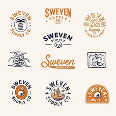 six different logos for sweet supply, such as sushi and coffee shoppey