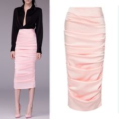 Regan Blush Pink Satin Crepe Ruched Midi Pencil Skirt From Alex Perry, Sold At Neiman Marcus. New With Tags (A Few Minor Snags Due To Storage, Not Noticeable Due To Ruching). Size Uk 12, Us 8, Waist ~15”, Length ~32”. B29 Elegant Pink Pencil Skirt For Spring, Pink Knee-length Skirt For Formal Occasions, Elegant Pink Pencil Skirt For Parties, Formal Pink Knee-length Skirt, Feminine Fitted Ruched Skirt, Elegant Ruched Skirt For Workwear, Fitted Pink Ruched Skirt, Elegant Fitted Skirt With Folds, Elegant Ruched Skirt For Work