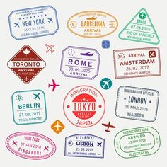 stamps with different destinations and names for travel in europe stock photo royalty illustration of luggage