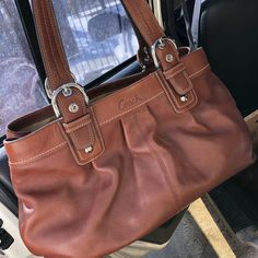 Authentic Leather Coach Purse. Excellent Condition-Like New Classic Satchel With Silver-tone Hardware For Errands, Cognac Bags With Silver-tone Hardware For Everyday Use, Cognac Shoulder Bag With Silver-tone Hardware For Everyday, Cognac Travel Bag With Silver-tone Hardware, Leather Coach, Coach Purse, Balenciaga City Bag, Coach Purses, Coach Bags