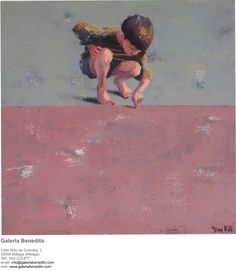 a painting of a child on the ground with his head down and hands behind him