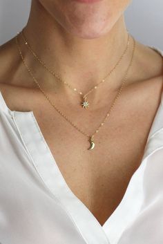 Petite Lunar Necklace - Christine Elizabeth Jewelry #affordable-minimal-jewelry #affordable-necklace #astronomy-necklace Astronomy Necklace, Necklace Set Simple, Celestial Necklace, Minimal Jewelry, Gold Plated Necklace, Dainty Necklace