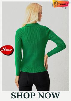 Simple Shirt Collar Long Sleeve Sweater Trendy Solid Color Collared Sweater, Fall Green Top With Ribbed Collar, Green Tops With Ribbed Collar For Fall, Trendy Long Sleeve Tops With Ribbed Collar, Trendy Long Sleeve Top With Ribbed Collar, Green Long Sleeve Tops With Ribbed Collar, Green Long Sleeve Top With Ribbed Collar, Long Sleeve Tops With Ribbed Collar For Spring, Spring Long Sleeve Top With Ribbed Collar