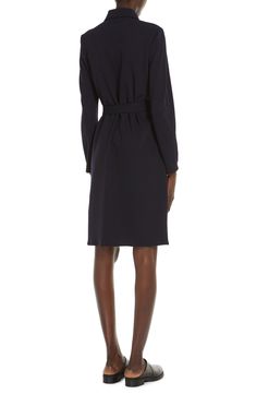 A matched belt shapes the waist of a day-to-night dress crafted in soft stretch jersey. Front keyhole with hook-and-eye closure Spread collar Long sleeves Removable belt 56% triacetate, 44% polyester Dry clean or machine wash, dry flat Imported Fitted V-neck Belted Dress For Daywear, V-neck Belted Dress For Work, V-neck Belted Dress For Office, Fitted Long Sleeve Belted Dress For Daywear, V-neck Belted Dress With Belted Cuffs For Work, Fitted Daywear Dress With Belted Cuffs, Elegant Knee-length Belted Dress With Tie Waist, Fitted Dresses With Belted Cuffs For Daywear, Fitted Dress With Belted Cuffs