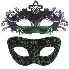 PRICES MAY VARY. Package includes - 2 pcs masquerade masks for couples, the black base with green pattern masquerade mask for men, the black ABS base inlaid with green alloy masquerade mask for women with rhinestones Premium material - SIQUK couples masquerade masks are made of strong, durable and lightweight ABS plastic and metal, no extra glue and no discoloration, the masquerade mask can be molded easily to the face contours of the wearers One size fits most - the masquerade masks are attache Green Halloween Costume Party Mask, Green Halloween Masquerade Mask And Prosthetics, Green Halloween Masquerade Mask, Green Masks For Carnival Costume Party, Green Eye Mask For Masquerade, Green Masquerade Mask For Mardi Gras, Green Masquerade Mask For Mardi Gras Party, Green Mask For Masquerade Carnival, Green Masks For Masquerade Carnival