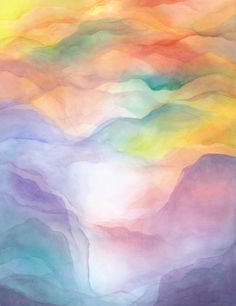 an abstract painting with multicolored clouds in pastel shades and colors that appear to be painted