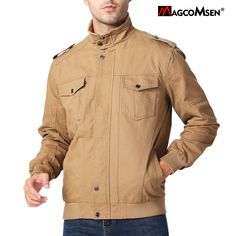 Magcomsen Bomber Jacket Tan Tactical Cotton Pilot Full Zip Sz Xl Men's New With Tags Measures Approximately When Flat: Armpit To Armpit: 25" Shoulder To Hem: 28" Sleeve Length: 26" Outdoor Jacket Cotton Material Flap Pockets At Chest Long Sleeve Ribbed Hem Two Strap At Neckline With Button Closure Tactical Khaki Windbreaker For Fall, Tactical Khaki Outdoor Outerwear, Combat Style Cotton Outerwear With Multiple Pockets, Tactical Long Sleeve Solid Outerwear, Fall Tactical Long Sleeve Outerwear, Tactical Khaki Outerwear For Outdoor Activities, Military Outerwear With Cargo Pockets For Hiking, Fall Tactical Long Sleeve Utility Jacket, Military Style Outerwear With Cargo Pockets For Hiking