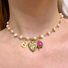 Are you looking for the perfect pearl locket necklace for someone special this gifting season? Or a unique personalized locket necklace to spoil yourself? Made with freshwater pearls, stainless steel findings and delicate rose charms, my vintage-style gold heart locket necklace is the perfect compliment to any outfit idea! My custom initial necklace is a great gift idea for any special occasion to all the women in your life. You can't go wrong when gifting my freshwater pearl necklace to your be Initial Pendant Pearl Chain Jewelry For Gift, Initial Pendant Pearl Chain Jewelry As Gift, Pearl Chain Jewelry With Initial Pendant As Gift, Pearl Necklace With Initial Pendant As Gift, Gift Pearl Chain Necklace With Initial Pendant, Pearl Chain Necklace With Initial Pendant Gift, Gift Pearl Charm Initial Pendant Necklace, Gift Pearl Charm Initial Pendant Necklaces, Personalized Initial Pendant Pearl Necklaces