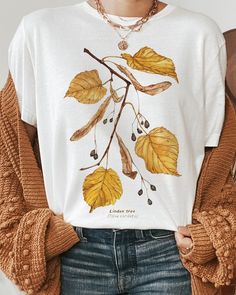 Fall Nature T Shirt Fall Linden Shirt Unisex Fall Shirt T Shirts for Plant Lovers, Watercolor Shirt, Nature Art Tee by Anna Farba - Etsy Yellow Printed T-shirt For Fall, White Tops With Plant Print For Fall, White T-shirt With Fall Themed Plant Print, White T-shirt With Plant Print For Fall, Fall Crew Neck T-shirt With Plants Print, Fall Cotton T-shirt With Plants Print, Fall Plants Print Cotton T-shirt, Casual T-shirt With Plants Print For Fall, Casual Plants Print T-shirt For Fall