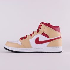 Debuted in 1985, the Air Jordan 1 Mid Light Curry offers a rendition to the iconic classic. Released April 1st, 2022.* Jumpman logo on tongue* White leather upper offers durability * Red wings logo on the side * Red, white and light curry colour blocking Size and Fit* Fits true to size Red Wings Logo, Red Wing Logo, Nike Air Jordan 1 Mid, Jumpman Logo, Wings Logo, Colour Blocking, April 1st, Nike Air Jordan 1, Air Jordan 1 Mid