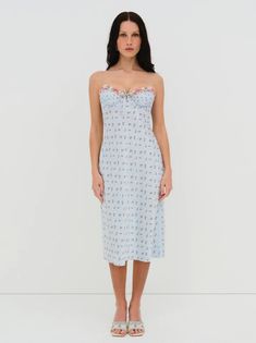 Aurelia Midi Slip Dress — Blue | For Love & Lemons Blue Slip Dress, Vintage Handkerchief, Midi Slip Dress, Vintage Handkerchiefs, Fancy Dinner, For Love & Lemons, Little White Dresses, For Love And Lemons, Summer Of Love