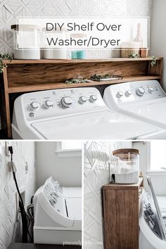 the diy shelf over washer / dryer is an easy and cheap way to organize your laundry room