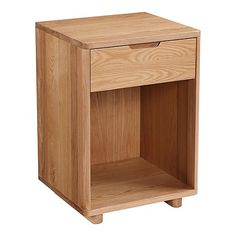 a wooden night stand with one drawer open