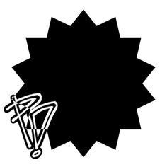 a black and white drawing of a sticker with an arrow pointing to the right