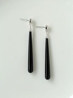 925 Silver Simple Long Teardrop Black Onyx Earrings - floysun Timeless Luxury Black Earrings, Black Earrings Elegant Pearl, Luxury Black Earrings For Everyday, Luxury Black Minimalist Earrings, Luxury Black Dangle Earrings, Luxury Black Everyday Earrings, Luxury Black Long Drop Earrings, Luxury Silver Onyx Jewelry, Luxury Black Sterling Silver Jewelry