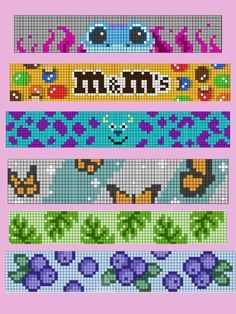 cross stitch pattern with the words mom and butterflies on each side, in different colors