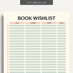 Book Reading Wish List Printable Template – Digital Download for Tracking and Organizing Books You Want to Read Wishlist Printable, Inventory Printable, Book Printables, Journal Tracker, Printable Tracker, Money Template, Book Wishlist, List Planner, Teacher Templates