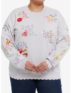 Her Universe Disney Princess Sidekicks, Disney Sidekicks, Floral Sweatshirt, Her Universe, Cozy Sweatshirts, Delicate Flower, Hot Topic, Flower Designs, Sweat Shirt