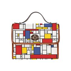 "Women's Handbag, Retro Handbag, Women's Purse, Mondrian Purse, Mod 60s, 60s Style bag, 60s Style purse, 60s inspired, 60s Style handbag Custom handmade to order. Designed in California. Manufactured overseas. I designed this handbag to celebrate Piet Mondrian's abstract geometric painting from the  60s era. It comes with a removable shoulder straps as well. A great classic for your retro style outfit and goes with everything even in today's fashion! I hope you enjoy my design. A statement piece Retro Square Satchel For School, Retro Satchel Box Bag For Travel, Retro School Shoulder Bag With Detachable Strap, Retro Square Satchel For Office, Retro Flap Bag For Everyday Use, Vintage Crossbody Box Bag For Shopping, Retro Red Rectangular Shoulder Bag, Retro Crossbody Box Bag For Daily Use, Vintage Rectangular Flap Bag For Evening