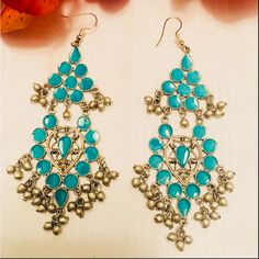 These Afghan Bohemian Drop Earrings Are Bold With Rich Color Charm Crafted To Achieve The Ethnical Look.Perfect To Add Fun In Elegant These Earrings Are Best To Wear On Any Occasion Blue Festival Earrings With Latkans, Bohemian Blue Earrings For Party, Turquoise Chandelier Dangle Earrings For Festivals, Traditional Handmade Blue Danglers, Blue Metal Earrings With Latkans, Bohemian Blue Earrings With Latkans, Blue Bohemian Earrings With Latkans, Bohemian Drop Earrings For Festive Season, Blue Dangle Earrings With Latkans