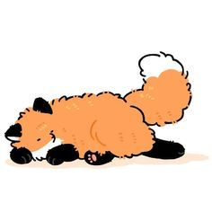 an orange and black animal laying on its back with a thought bubble above it's head