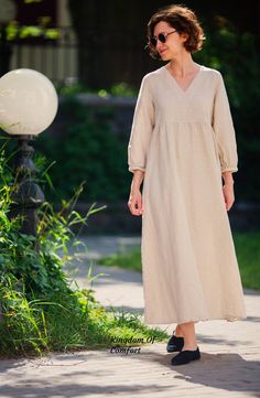 "Linen dress GRETA available in 30 color. Handmade from soft stonewashed organic linen. Breathable lightweight this dress is perfect for any occasion. - - - - - - - - - - - - - - - - - - - - - - - - - - - - - Important * Kindly note in reality, the color may be brighter or darker, depending on the resolution and technical capabilities of your computer * Please select the color you like in the drop-down menu * If you need help with determining the color, just contact us * For the colors \"striped Maxi Dress Modest, Linen Dresses For Women, Linen Dress Elegant Classy, Oversized Beige Cotton Maxi Dress, Summer Mid-length Linen Maxi Dress, Casual Linen V-neck Maxi Dress, Beige Linen A-line Maxi Dress, Linen Loose Dress, Oversized Linen Maxi Dress With V-neck