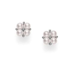 Akoya Cultured Pearl Earrings in 18K White Gold Mikimoto Jewelry, Akoya Pearl Earrings, Pearl Cluster, Akoya Pearls, Cultured Pearls, White Pearl, Primary Color, Pearl White, White Color