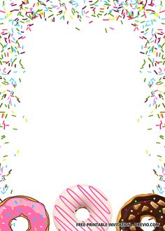 three donuts with sprinkles are in front of a white background that says free printable birthday card