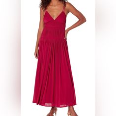 Rebecca Taylor Ruched Mesh Maxi Dress. Nwt Size 8 (Fits Like A Medium). Color Hibiscus. Material 100% Nylon - So Soft Measurements Sexy Low Back With Adjustable Straps That Tie. Side Zip. Cute Tie Bow Detail On The Back That Can Be Tied In The Front Or Back. Very Soft And Comfortable! Brand New And Never Worn. Smoke Free Home. Red Ruched Maxi Dress For Brunch, Ruched Sundress Maxi Dress For Date Night, Ruched Rayon Sundress Midi Dress, Ruched Rayon Midi Sundress, Flowy Rayon Maxi Dress With Ruched Details, Ruched Sleeveless Rayon Maxi Dress, Summer Ruched Rayon Dress, Summer Maxi Dress With Pleated Waist For Date Night, Red Ruched Maxi Dress For Beach